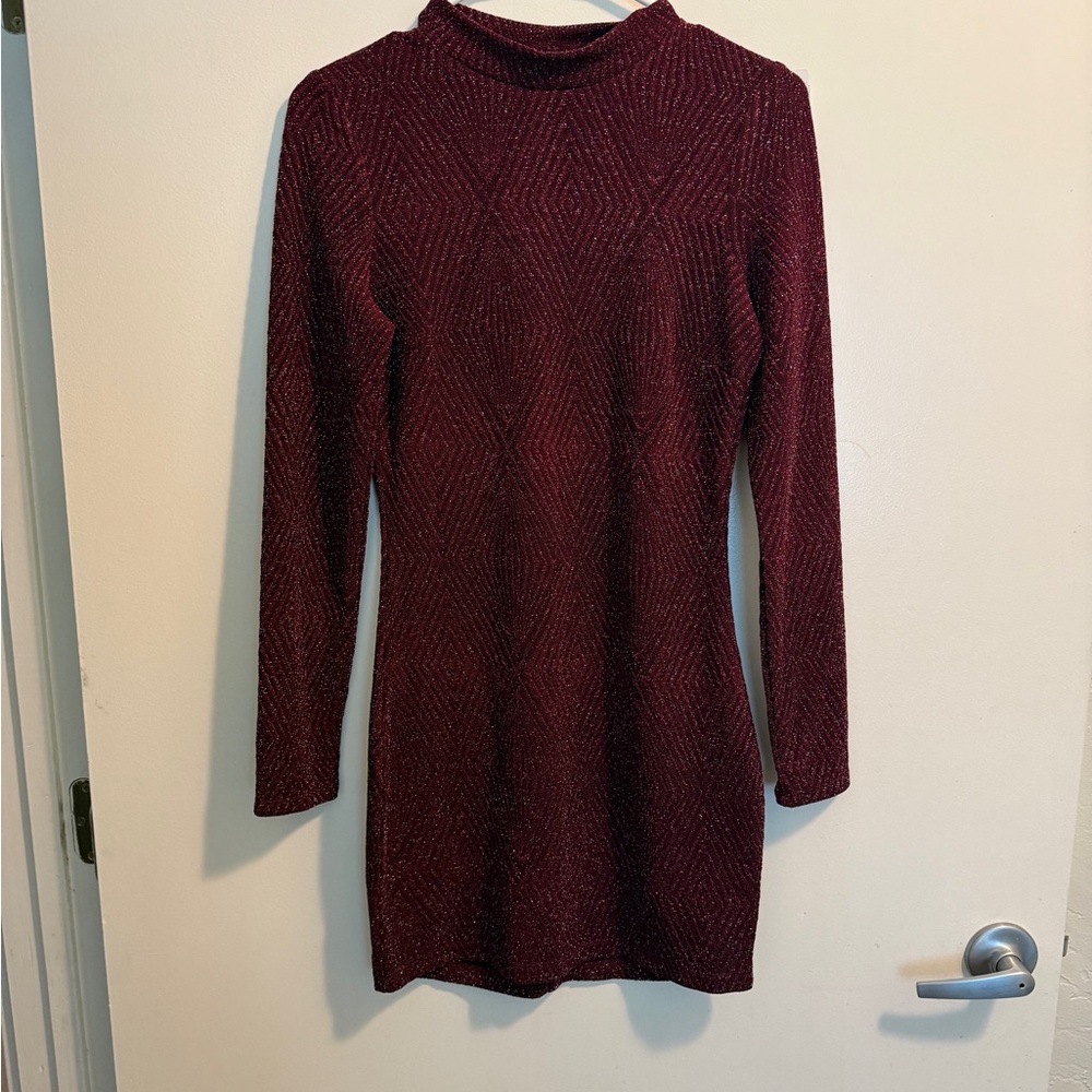 Speechless Red Ribbed Bodycon Dress Mock Neck Long Sleeve
